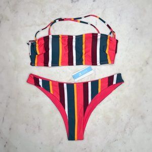 NWT Cupshe Rainbow Strappy Lace-Up Bikini, Size Large